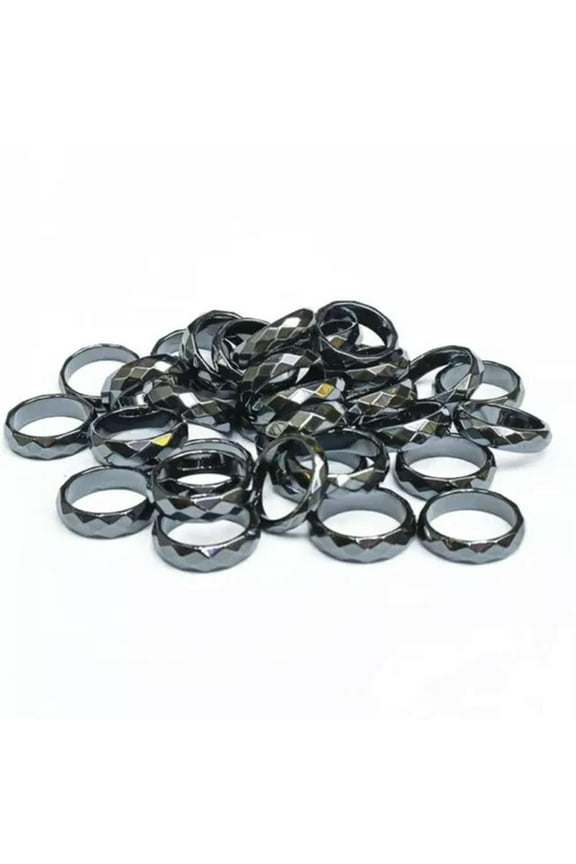 50pcs Hematite Ring - Diamond Cut Hematite Pain Relief 6mm Band Ring
