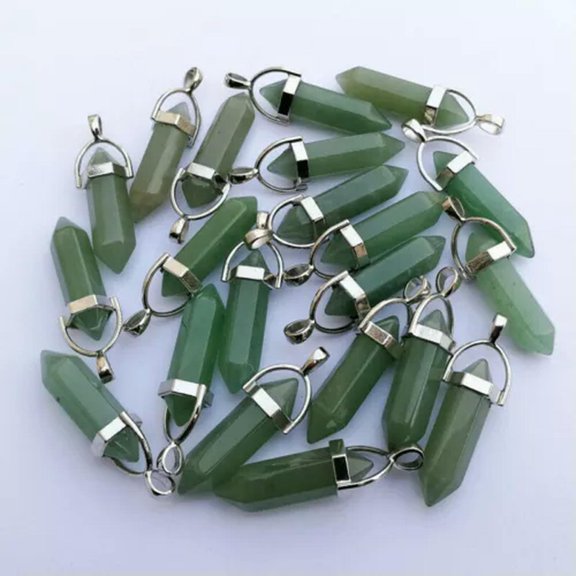 K-KED 50pcs Natural Mixed Stone Pendants Hexagonal Pillar Pendulum Necklaces Wholesale-Green Aventurine