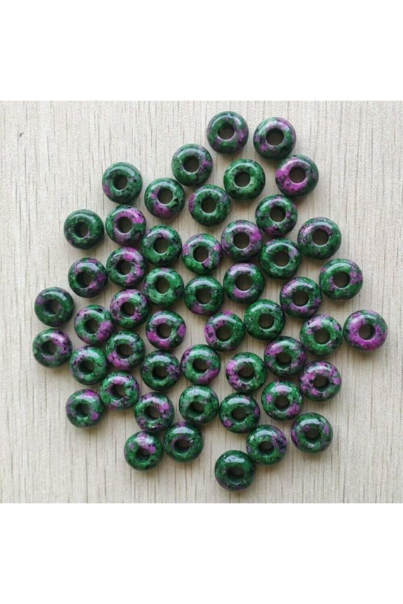 50pcs Natural Ruby In Fuchsite Stone Round Big Hole Beads 14X8mm DIY Bracelet