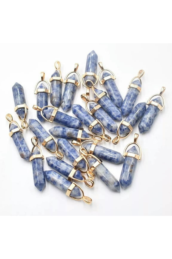 50pcs Natural Sodalite Stone Hexagonal Column Pendants for DIY Delicate Jewelry Making