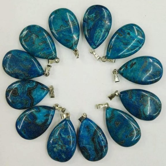 K-KED 50pcs Natural Stone Blue Crazy Agate Water Drop Shape Pendant Bead 16x24mm DIY
