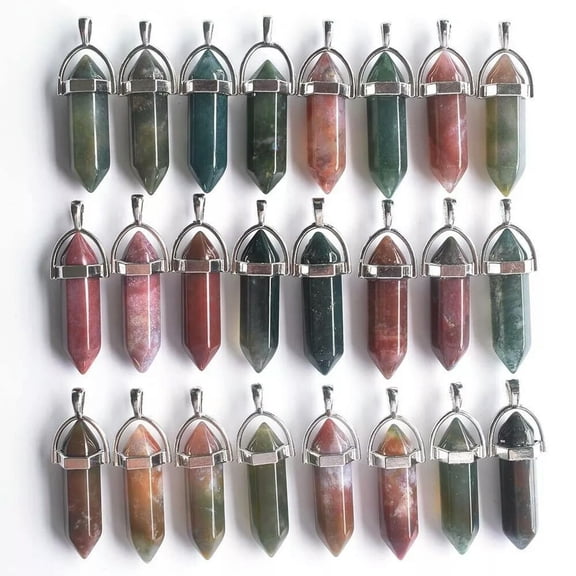 K-KED 50pcs Natural Stone India Agate Pendants Hexagonal Pillar Pendulum Necklaces