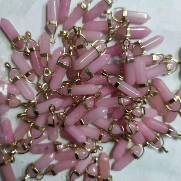 K-KED 50pcs Natural Stone Pink Jade Hexagonal Column Pendants for DIY Delicate Jewelry Making