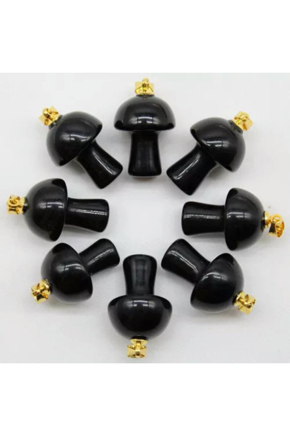 50pcs Natural Stone Quartz Crystal Mushroom Pendant for Necklace Accessories-Obsidian