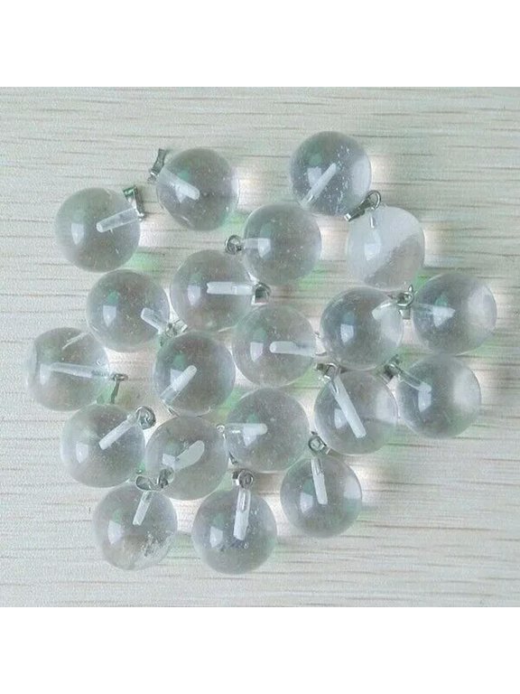 50pcs Natural Stone Round White Crystal Pendant Necklaces Delicate Jewelry Making 14mm