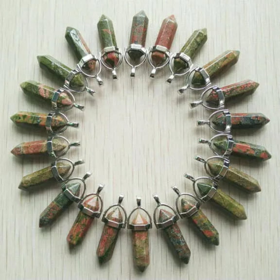 K-KED 50pcs Natural Stone Unakite Pendants Hexagonal Pillar Pendulum Necklaces
