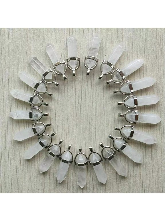 50pcs Natural Stone White Crystal Pendants Hexagonal Pillar Pendulum Necklaces
