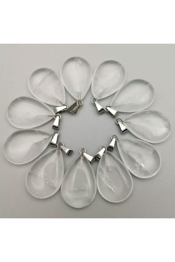 50pcs Natural Stone White Crystal Water Drop Shape Pendant Bead 16x24mm DIY