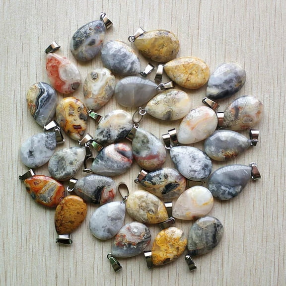 K-KED 50pcs Natural Stone Yellow Crazy Agate Water Drop Shape Pendant Bead 16x24mm DIY