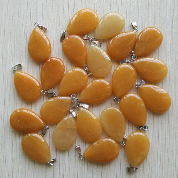 K-KED 50pcs Natural Stone Yellow Jade WaterDrop Shape Pendant Bead DIY Delicate Jewelry 16x24mm