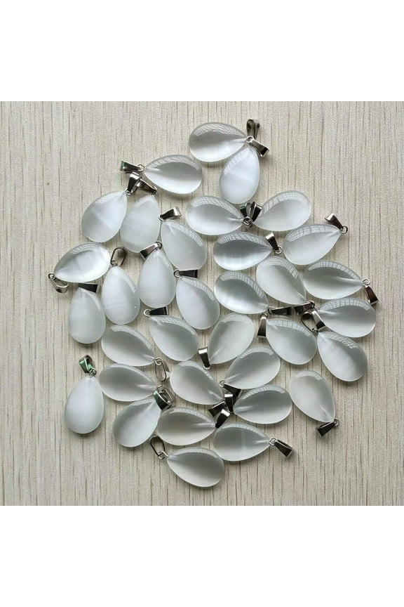 50pcs Natural White Cat's Eye Stone Water Drop Shape Pendant Bead 16x24mm DIY