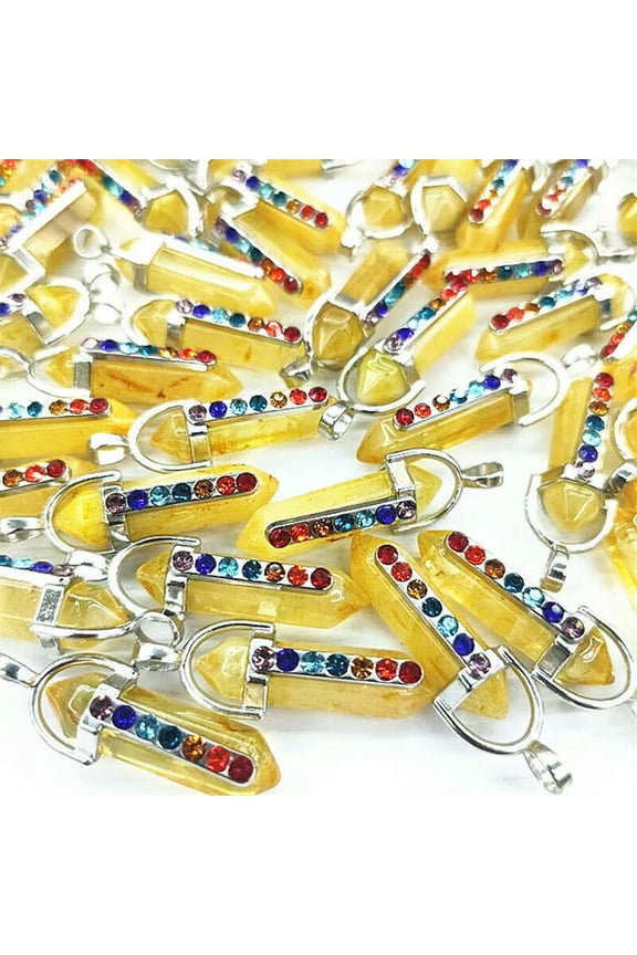 50pcs Natural Yellow Crystal Hexagonal Pointed 7 Color Reiki Chakra Pendant