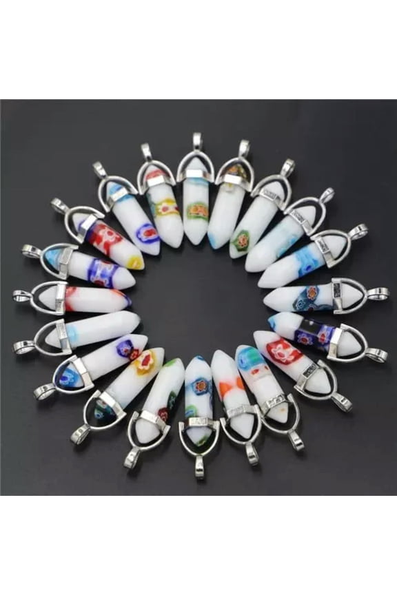 50pcs White Thousand Flower Glass Pillar Point Charm Pendants for Delicate Jewelry Making