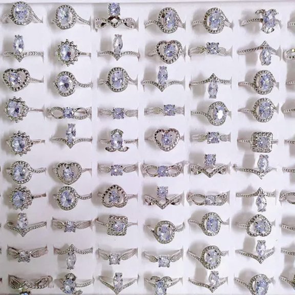 K-KED 50pcs Wholesale Bulk Lot ZC Rhinestone Rings For Women Wedding Delicate Jewelry Gift