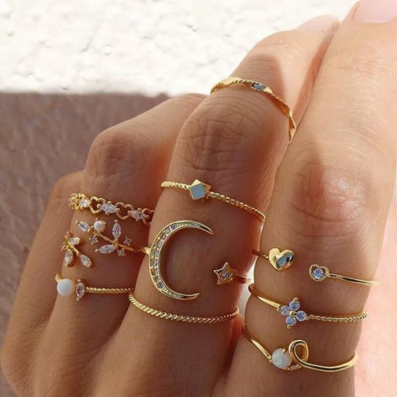 K-KED 50pcs Wholesale Lots Moon Star Leaf Love CZ Joint Rings