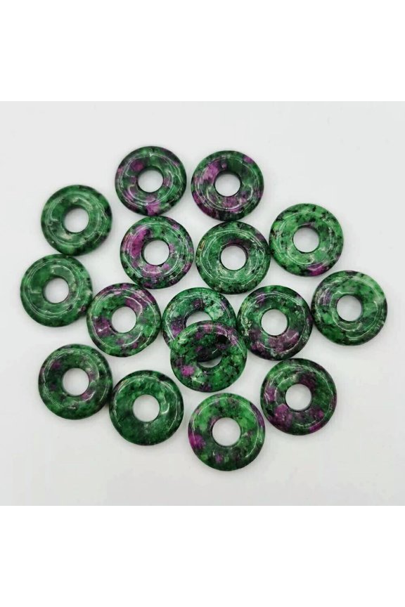 50pcs/lot Natural Ruby In Fuchsite Stone Circle Donut Charms Pendants 18mm DIY