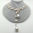 thumbnail image 1 of K-KED 51'' Freshwater White Keshi Pearl Mixed Color Cz Pave Chain Long Necklace, 1 of 8