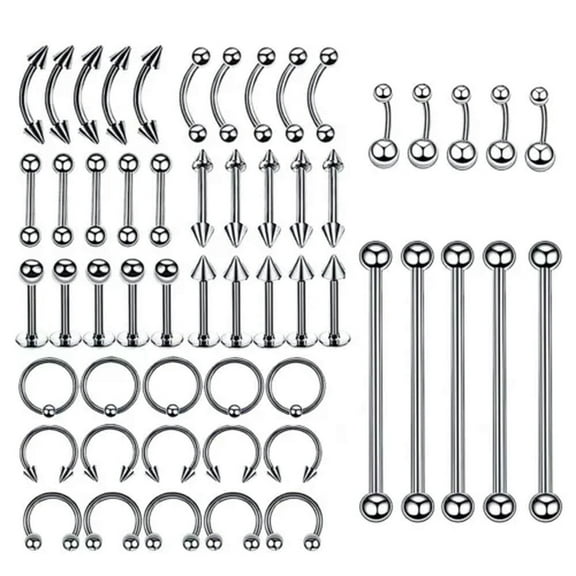 K-KED 55 PCS Body Piercing Kit Nose Septum Hoops Rings Labret Stud Lip Ear Eyebrow -10mm