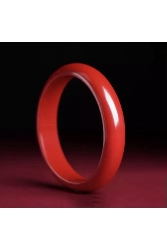 56-64mm Chinese Natural Red Cinnabar Bracelet Zodiac Sign Taisui Bangle-62mm