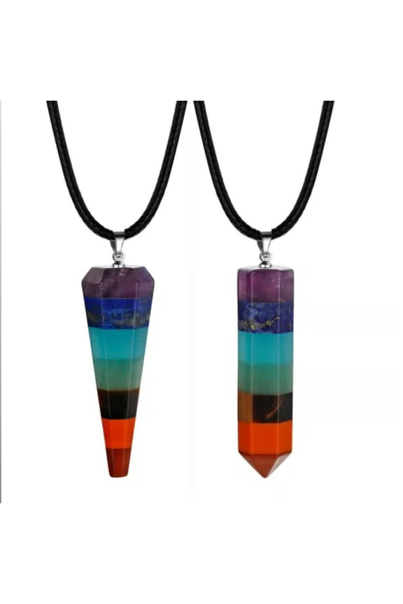 5PCS 7 Chakra Stone Necklace Gemstone Pendant Reiki Energy Yoga Balance Point-5PCS Hexagnal Cone Leather