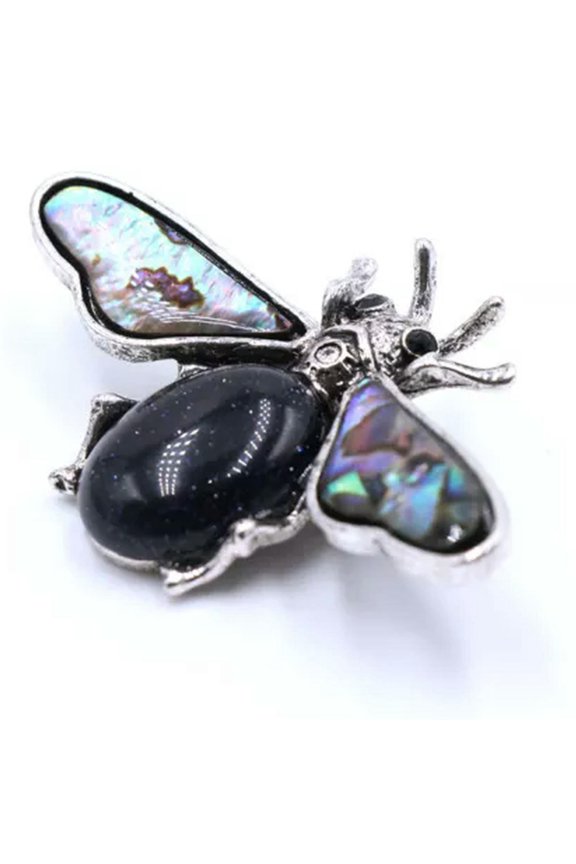 5PCS Bee Mixed Natural Stone Body Abalone Wings Vintage Silver Pin Brooch-Blue Sand Stone