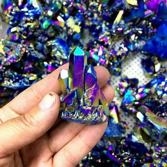 K-KED 5Pcs 15g Natural Quartz Crystal Rainbow Titanium Cluster Mineral Specimen Stone