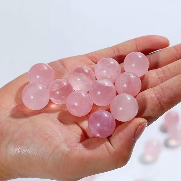 K-KED 5Pcs 3cm Natural Pink Rose Quartz Sphere Healing Crystal Stone Ball + Stand Gift