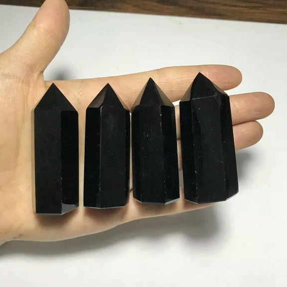 K-KED 5Pcs AAA 40-50mm Natural Black Obsidian Quartz Crystal Point Healing Reiki Wand-default