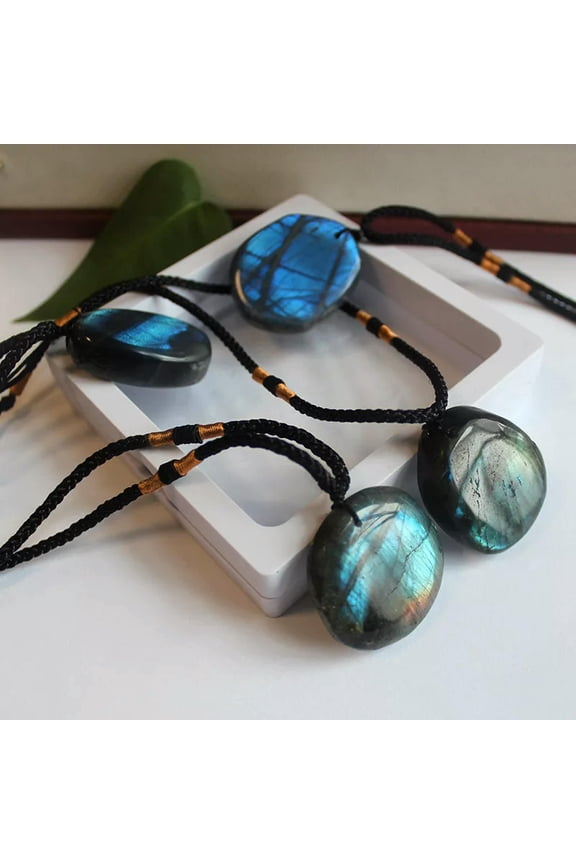 5Pcs AAA Natural Labradorite Polished Pendant Quartz Crystal Palm Stone Necklace