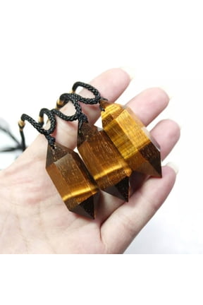 5Pcs AAA Natural Tiger's Eye Stone Quartz Point Pendant Crystal Necklace Healing
