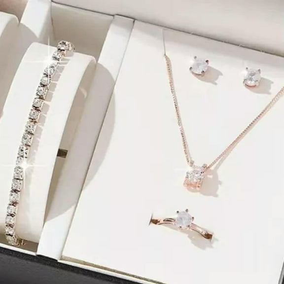 K-KED 5Pcs Elegant Crystal Delicate Jewelry Sets For Women Necklace Earrings Ring Bracelet-_-A3