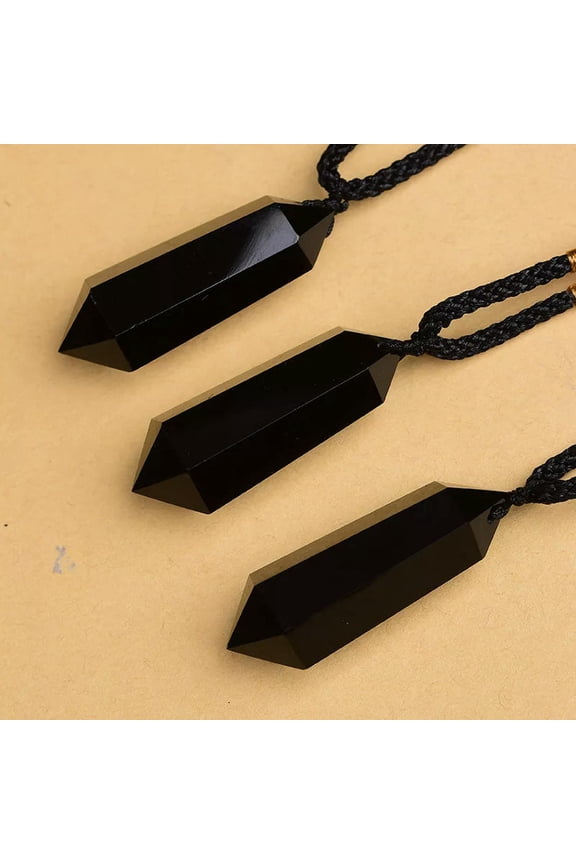 5Pcs Natural Black Obsidian Quartz Crystal Stone Pendant Chakra Necklace Amulet