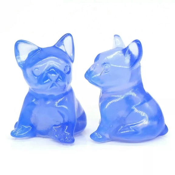 K-KED 5Pcs Natural Blue Opal Quartz Crystal French Bulldog Gemstone Carved Cute Statue