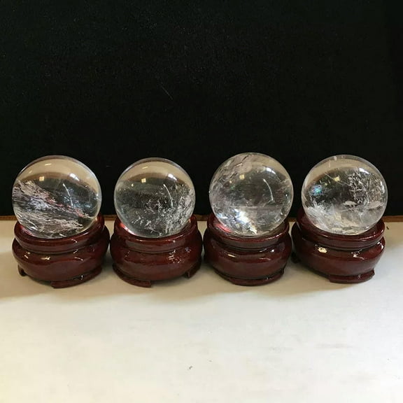 K-KED 5Pcs Natural Clear Quartz Crystal Ball Healing Chakra Rock Sphere Decor + Stand