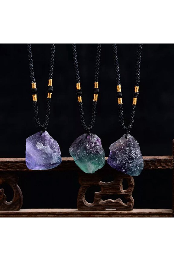 5Pcs Natural Colorful Fluorite Stone Pendant Chakra Quartz Crystal Necklace Gift