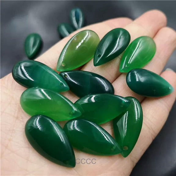 K-KED 5Pcs Natural Green Chalcedony Agate Double-Faced Water Drop Jade Pendant Gift