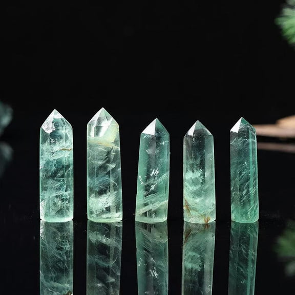 K-KED 5Pcs Natural Green Fluorite Quartz Crystal Point Obelisk Mineral Decors 50-60mm-default