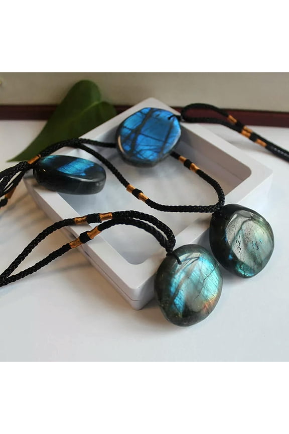 5Pcs Natural Labradorite Quartz Crystal Polished Palm Stone Healing Rock Pendant-default