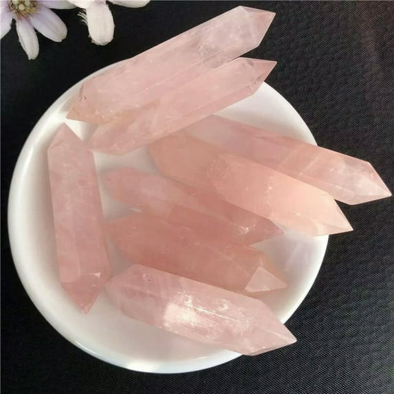 K-KED 5Pcs Natural Pink Rose Quartz Crystal Point Wand Chakra Obelisk Healing 60-70mm-default