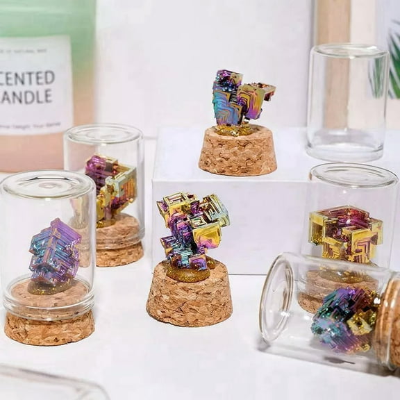 K-KED 5Pcs Natural Quartz Crystal Rainbow Bismuth Stone Tower Landscape Bottle Gift-default