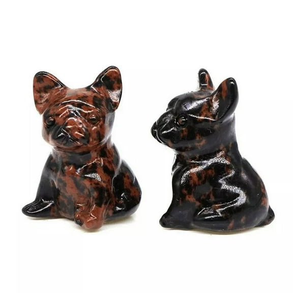 K-KED 5Pcs Natural Red Obsidian Quartz Crystal French Bulldog Carved Mini Animal Decor