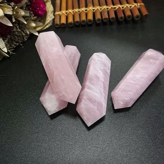 K-KED 5Pcs Natural Rose Quartz Stone Obelisk Crystal Point Wand Healing Reiki 7-8cm