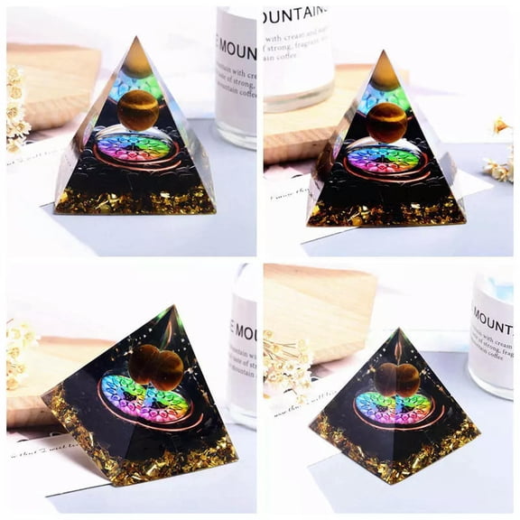 K-KED 5Pcs Natural Tiger's Eye Quartz Crystal Sphere Pyramid Epoxy Gravel Tower Rock