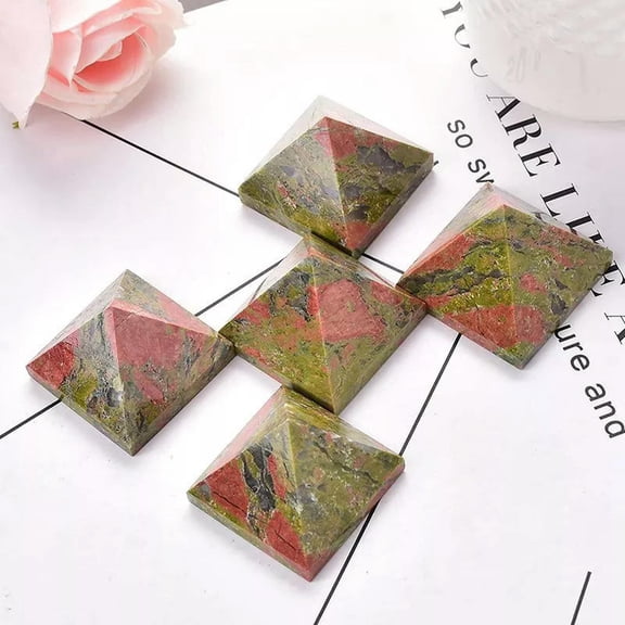 K-KED 5Pcs Natural Unakite Epidote Quartz Crystal Pyramid Healing Energy Tower Stone