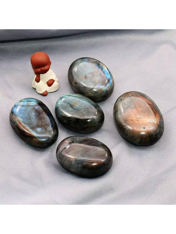 5Pcs Raw Natural Labradorite Crystal Polished Palm Stone Healing Quartz Stone