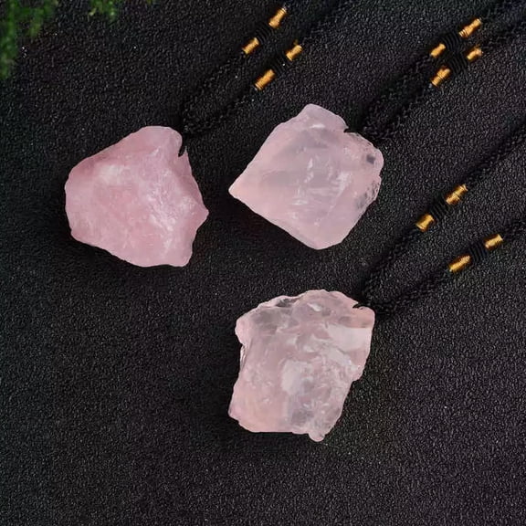 K-KED 5Pcs Rough Natural Pink Rose Quartz Pendant Chakra Healing Crystal Rock Necklace
