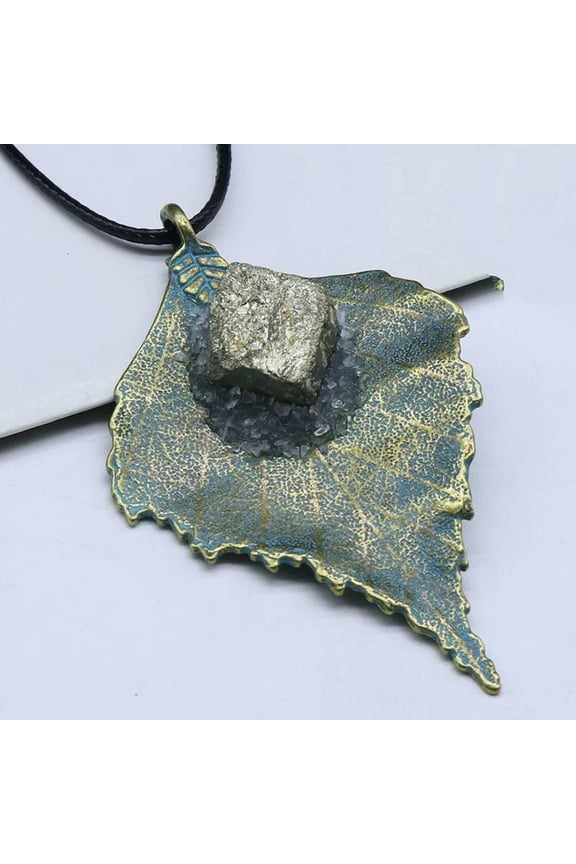 5pc Pyrite Crystal Pendant alloy maple leaf citrine Prism Energy Reiki Amulet