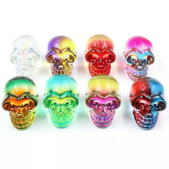 K-KED 5pcs 2inch Electroplated Multicolor Carved Skull Crystal Ornaments Halloween
