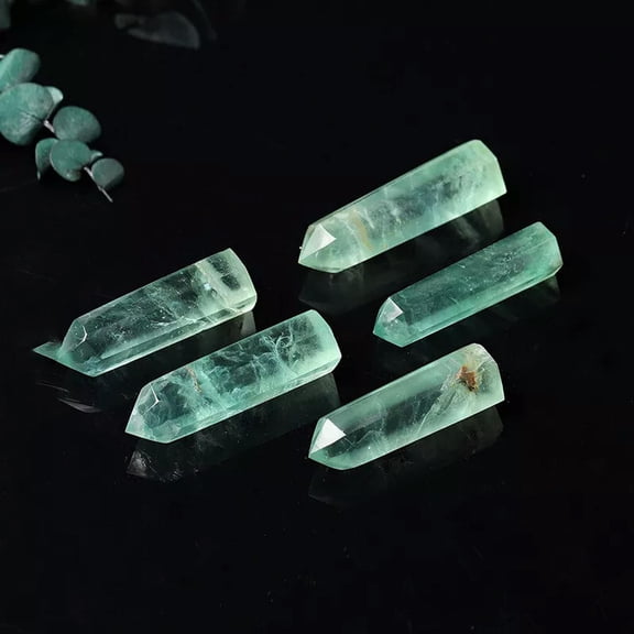 K-KED 5pcs 60-70mm Natural Green Fluorite Quartz Crystal Point Wand Healing Stone Rock