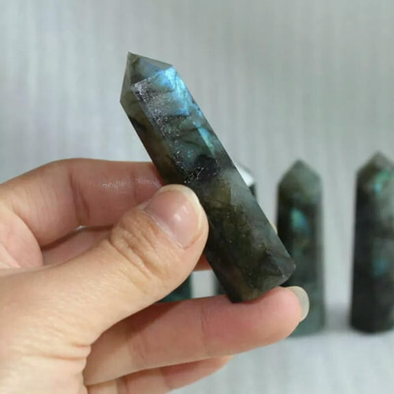 K-KED 5pcs 60-70mm Natural Labradorite Quartz Crystal Point Wand Healing Stone Obelsik